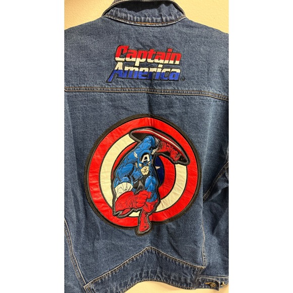 Marvel Captain America Denim Jacket Blue Distressed Adult Size L - Picture 3 of 5